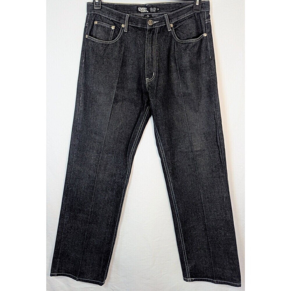 GS115 Y2K Hip Hop Dark Wash Jeans Mens 36 Streetwear Denim Baggy